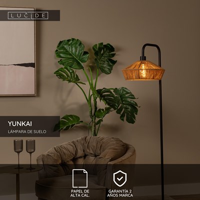 Lucide YUNKAI - Lámpara de suelo - Ø 40 cm - 1xE27 - Natural